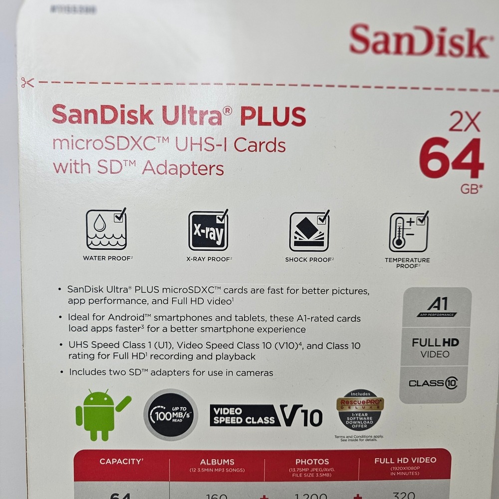 SanDisk Ultra PLUS 64GB microSDXC UHS-I Card 2-Pack with SD Adapters 100MB/s A1 - Picture 7 of 8